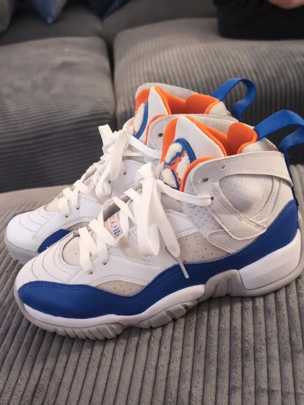 Jordan Kids White, Blue & Orange High-Top Sneakers